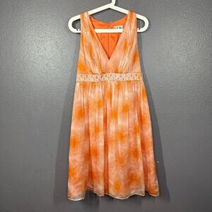 CARMEN MARC VALVO Sik Dress Size 6 Orange Print Flowy Chiffon Party Summer